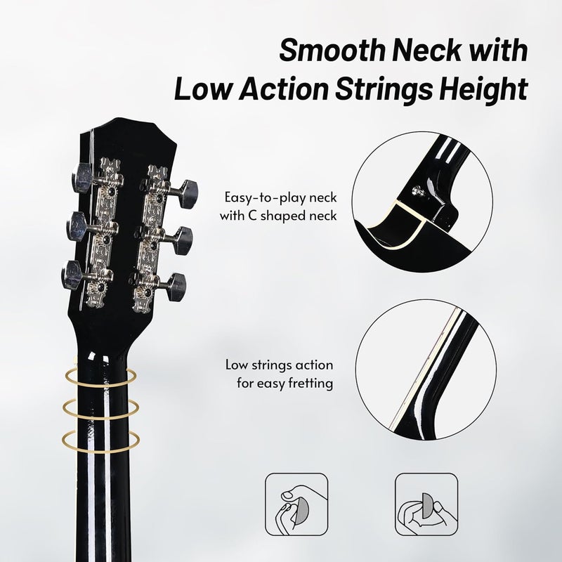 ADM 38" Inch Acoustic Guitar Bundle for Beginners Adults with Online Lesson, Cutaway Wood Acustica Guitarra Starter Set Package with Gig Bag, Strap, Steel Strings, Picks, Capos, Stand, Black 1 - Image 4